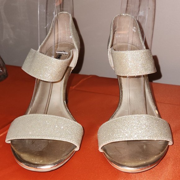 Fioni Gold Sparkle Double Strap Heels - Picture 4 of 9